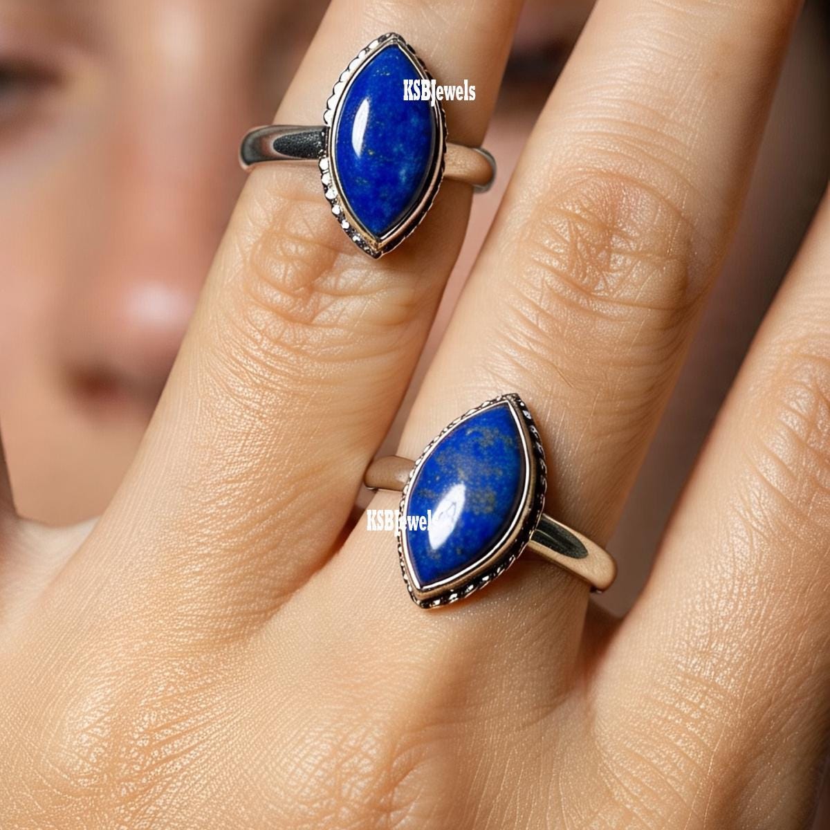 マーキス ラピスラズリ リング：925 スターリングシルバー、12月の