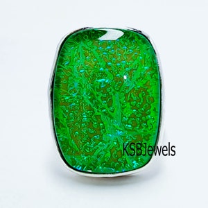 Green Australian Triplet Opal Ring, 925 Sterling Silver Ring, ,Handmade Ring,Promise Ring,  Best Selling Jewelry, Bohemian Ring,Cushion Ring