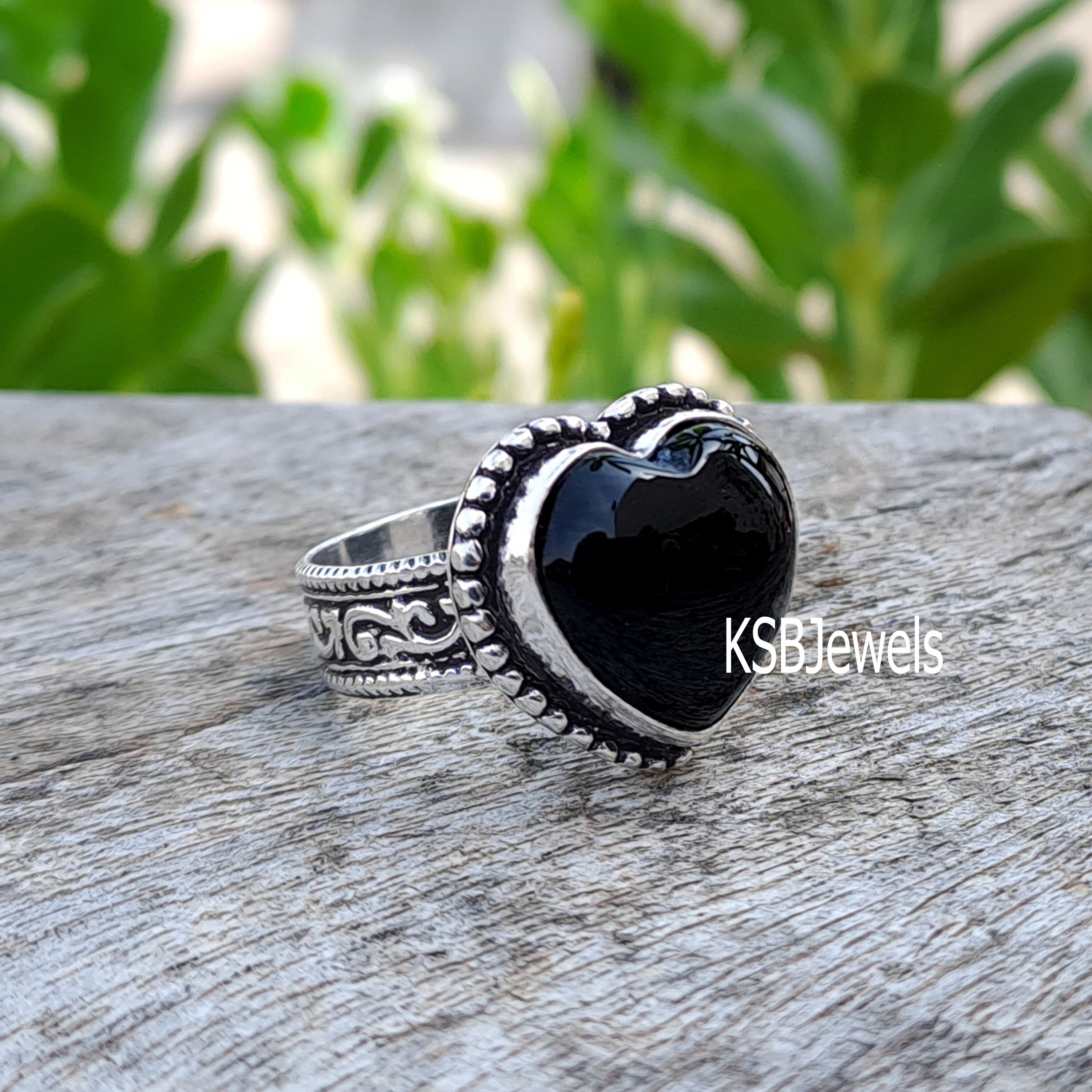 Heart x Black Onyx シルバー 925ハート型 黒石 リング Black Onyx Heart Ring: 925 Sterling Silver Gemstone Ring - Etsy
