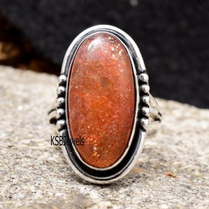 Sunstone Silver Ring, Handmade Ring, 925 Sterling Silver Ring, Delicate Ring, Stacking Ring, Boho Ring, Healing Gemstone, Independence Day