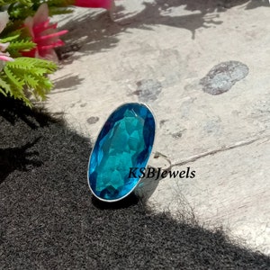 Faceted Green Blue Tourmaline Ring: Oval Sterling Silver Handmade Ring