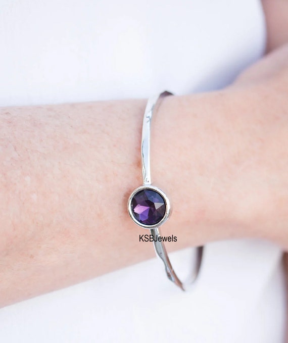 Bracelet En Argent Sterling 925 Fait Main Avec Améthyste Verte - 7-8 Pouces Ajustable - Fabriqué En Inde