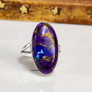 Purple Copper Turquoise Ring: Handmade 925 Sterling Silver Gemstone Ring
