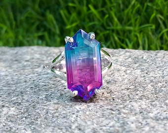 Multi Tourmaline Ring: 925 Sterling Silver Faceted Jewelry