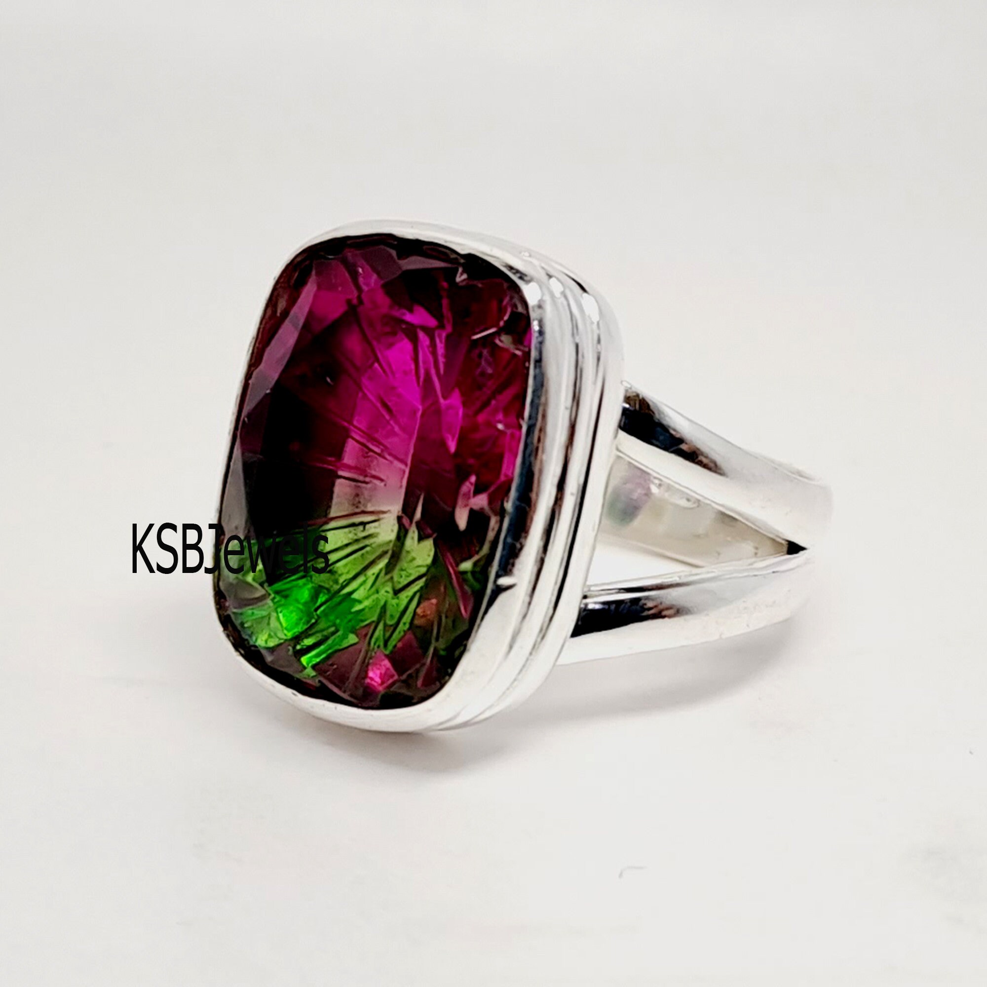 Bague Élégante En Argent Avec Tourmalines Taille 10.25 - Taille Ronde - Modèle R1954