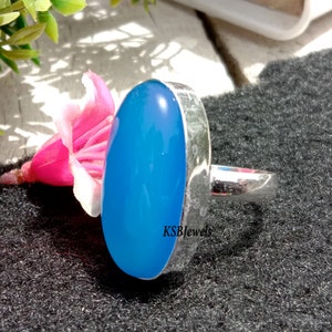 Aqua Chalcedony Ring, 925 Sterling Silver Handmade Ring, Boho Chic Jewelry, Calming Blue Stone, Unique Gift For Her, Gift For Mom