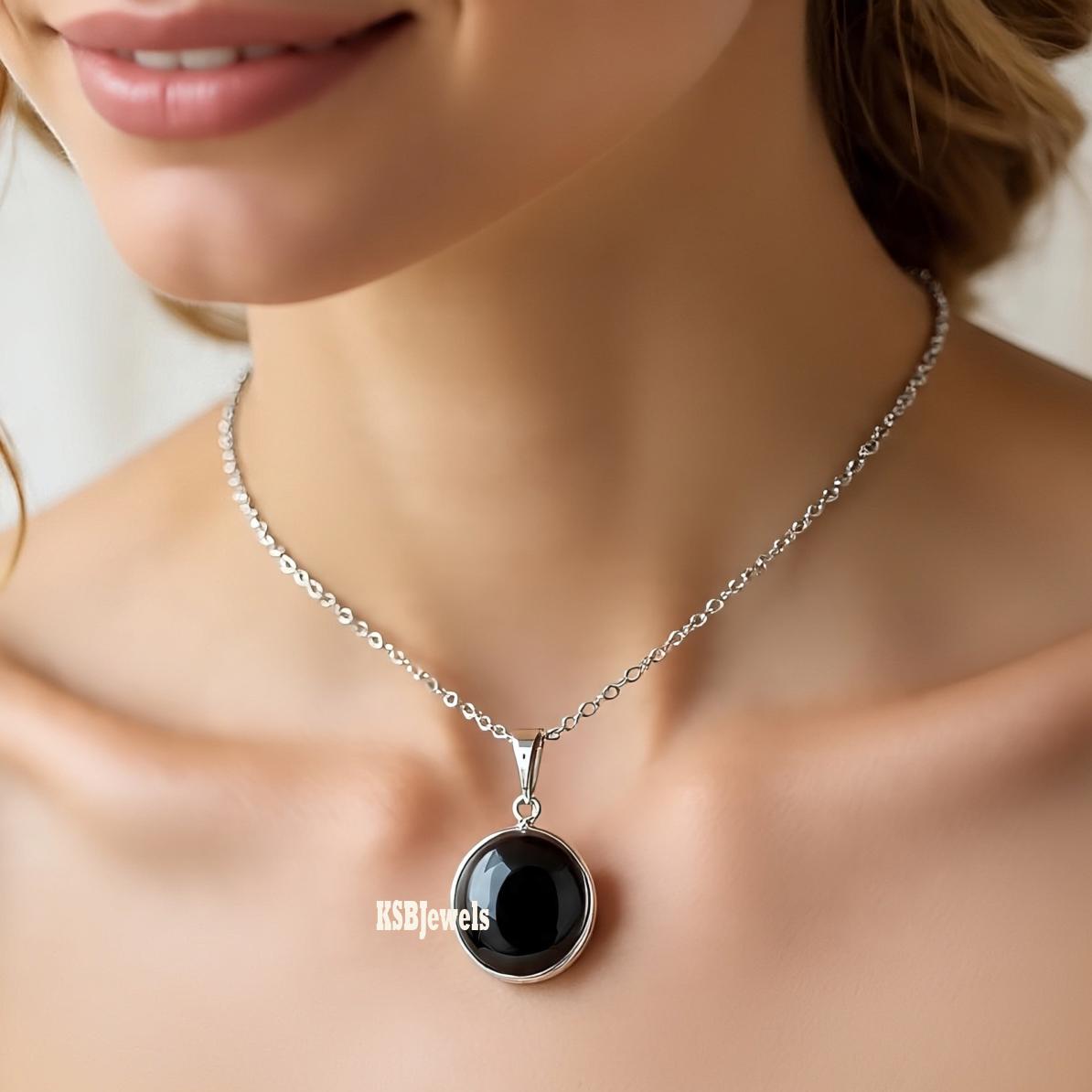 Black Onyx Sterling Silver Pendant Necklace: Elegant Healing Stone
