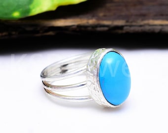 Natural Sleeping Beauty Turquoise Ring, Sterling Silver Oval Gemstone Statement, December Birthstone