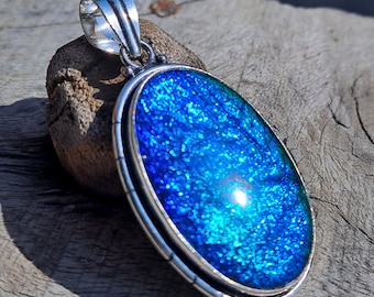 Blue Australian Triplet Opal, 925 Sterling Silver Pendant, Fire Opal Jewelry, Handmade Pendant, Gemstone Jewelry, Oval Pendant, Wedding Gift