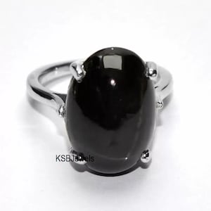 Handmade Black Onyx Ring: Oval Cabochon, 925 Sterling Silver, Boho Jewelry