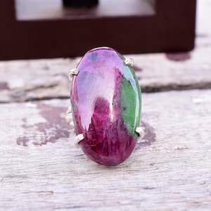 Natural Ruby Zoisite Ring, Oval Gemstone Ring, Natural Stone Ring, 925 Sterling Silver, Designer Ring, Gemstone Ring,  Independence Day