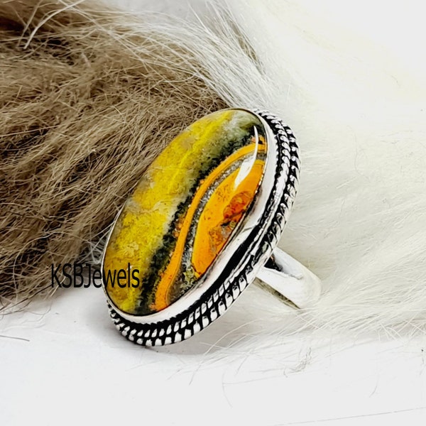 Natural Bumble Bee Jasper Ring, Split Band Designer Ring, Handmade Ring, 925 Sterling Silver Ring, Best Etsy Seller, Boho Ring, Dainty Ring
