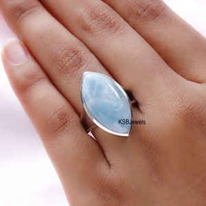 Handmade Larimar Marquise Ring: 925 Sterling Silver, Women&#39;s Ring