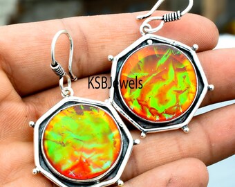 Orange Fire Australian Opal Earrings, 925 Sterling Silver, Handmade