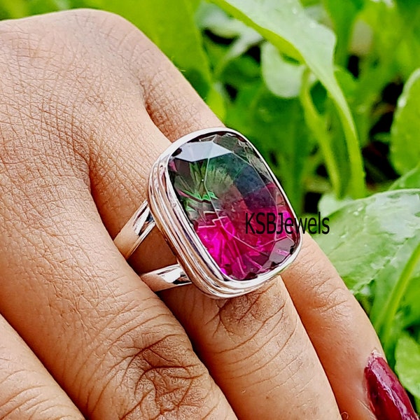 Watermelon Tourmaline Ring, 925 Sterling Silver Ring, Tourmaline Gemstone Ring, Etsy Best Sellers, Split Band Ring, Gift For Her,Dainty Ring