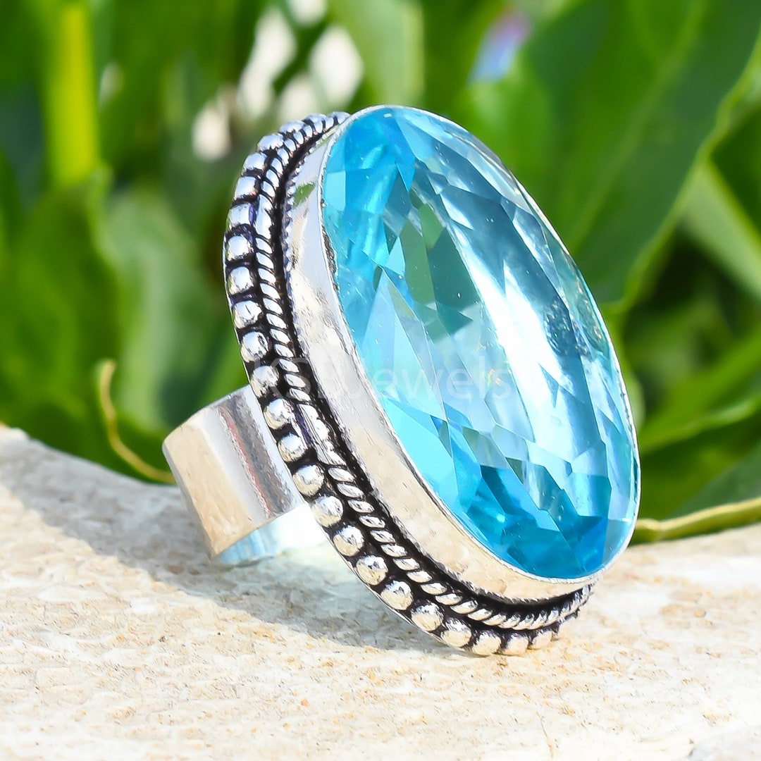 Anello topazio blu, anello fatto a mano, gioielli da donna, argento Anello topazio blu, anello fatto a mano, gioielli da donna, argento