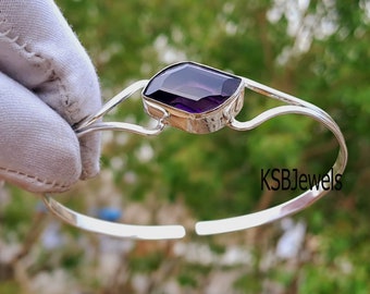 Amethist 925 sterlingzilveren armband - verstelbare manchet