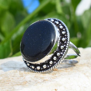 Handmade Blue Sunstone Ring: 925 Sterling Silver Split Band