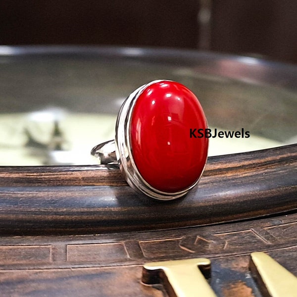 Bague corail rouge naturel, bague corail faite main, bague en argent sterling 925, cadeau pour elle, alliance, bague d'anniversaire, promotion journée de la femme