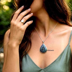 Sterling Silver Ruby Fuchsite Teardrop Pendant: Handmade Gemstone Jewelry