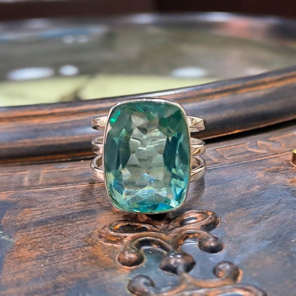Amazing Aqua Apatite Ring, Apatite Handmade Ring, 925 Sterling Silver Ring, Gift For Her, Wedding Ring, Anniversary Ring, Women's Day Sale