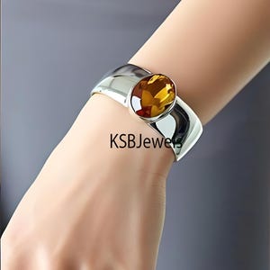 Handmade Citrine Cuff Bracelet: Sterling Silver Adjustable Bangle