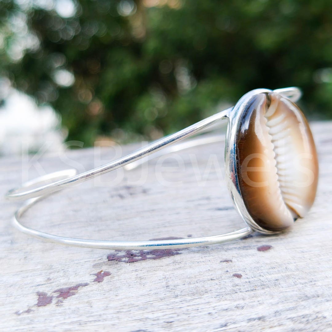 Shell Cuff Genuine Cowrie Shell Cuff : 925 Sterling Silver Boho Beach Jewelry - Etsy