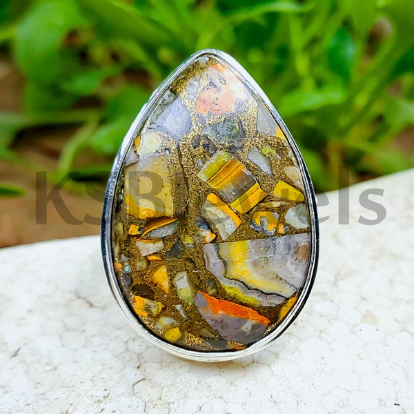 Rarest Copper Bumble Bee Jasper Ring, 925 Silver Jewelry, Best Selling Ring, Handmade Jewelary, Best Seller Ring, 20x30mm Stone Ring