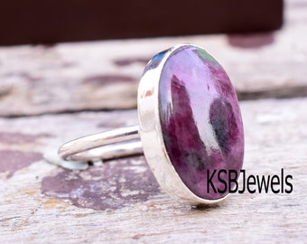 Handmade Ruby Zoisite Ring: Oval Gemstone, 925 Sterling Silver