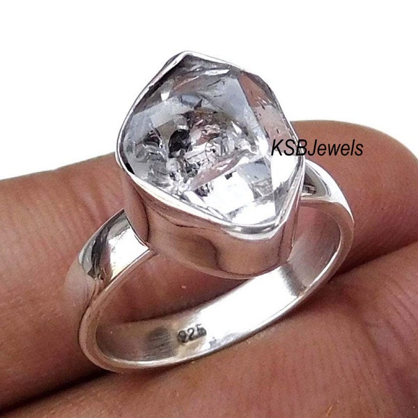 Beautiful Herkimer Diamond Ring, Rough Herkimer Diamond Ring, 925 Sterling Silver, Handmade Ring, Anniversary Gift For Her, Valentine Sale