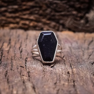 Black Onyx Ring, Designer Band Ring, Handmade Coffin Ring, 925 Sterling Silver, Wedding Gift, Christmas Gift,December birthstone