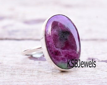 Handmade Ruby Zoisite 925 Sterling Silver Chunky Ring