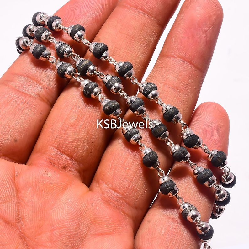 Handgjord Tulsi Mala: Naturliga träpärlor, Yogahalsband bild 4
