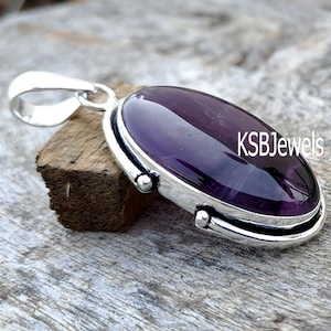 Natural Amethyst Pendant, 925 Sterling Silver Pendant, Oval Cabochon Jewelry, February Birthstone Jewelry, Amethyst Pendant, Wedding Gift