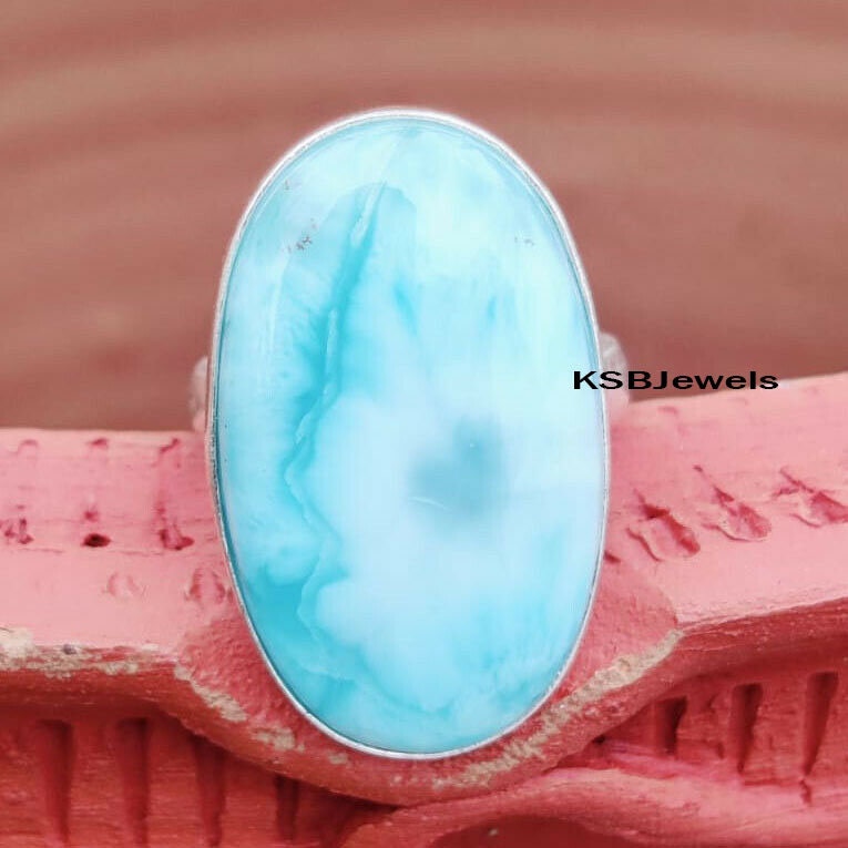 Handmade Larimar Sterling Silver Ring: Oval Statement Jewelry