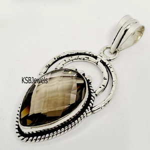 Smoky Quartz Pendant, 925 Silver Pendant, Pear Faceted Gemstone, Handmade Pendant For Women, Designer Pendant, Wedding Gift, Birthday Gift