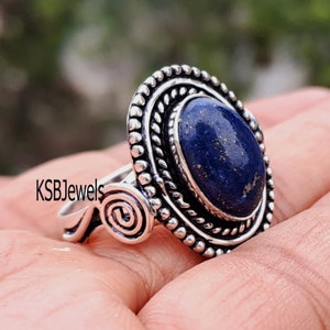 Lapis Lazuli Ring, 925 Sterling Silver Ring, Minimalist Ring, Natural Gemstone Ring, Statement Boho Ring, September Birthstone, Gift For Her