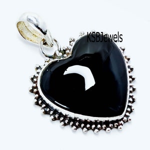 Natürlicher schwarzer Onyx-Edelsteinanhänger, handgemachter Schmuck, Herz-Cabochon-Schmuck, Onyx-Anhänger, meistverkaufter Anhänger, Boho-Schmuck