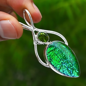 Australian Opal Peridot 925 Sterling Silver Pendant - Handmade Fire Opal Jewelry
