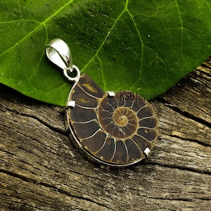 925 Silver Ammonite Fossil Pendant, Unique Handmade Necklace, Nautical Fossil Jewelry, Boho Gift For Nature Lovers, Dainty Ocean Pendant