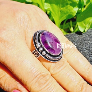 Amethyst Oval Ring in  925 Sterling Silver, Statement Ring, Purple Gemstone Jewelry, Gift For Her, February Birthstone, Dainty Gemstone Ring