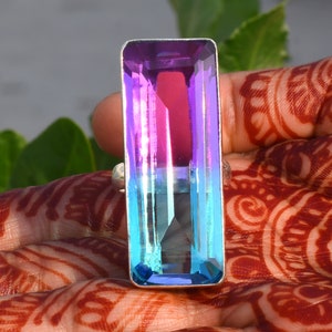 Bague en argent sterling 925 avec plusieurs tourmalines - Bijoux faits main à large anneau