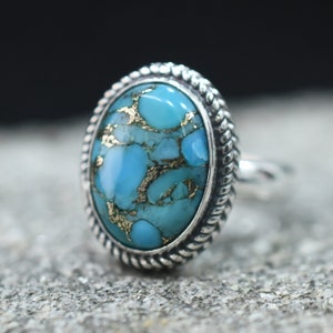 Bague cuivre bleu turquoise : argent sterling, pierres précieuses bohèmes