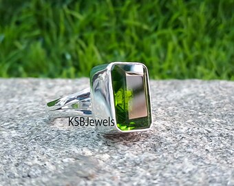 Peridot Topaz Ring: Faceted 925 Sterling Silver August Birthstone