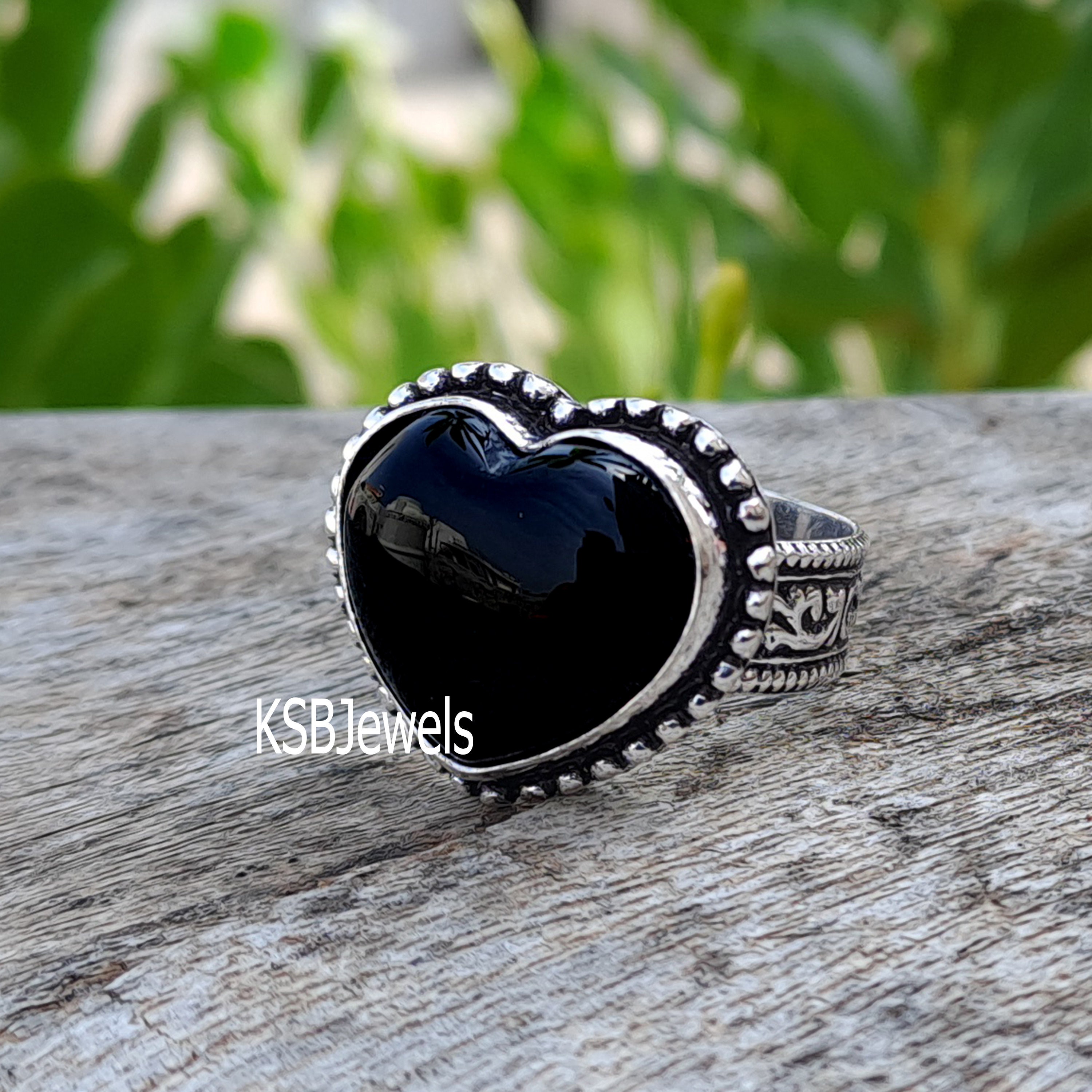 Heart x Black Onyx シルバー 925ハート型 黒石 リング Black Onyx Heart Ring: 925 Sterling Silver Gemstone Ring - Etsy