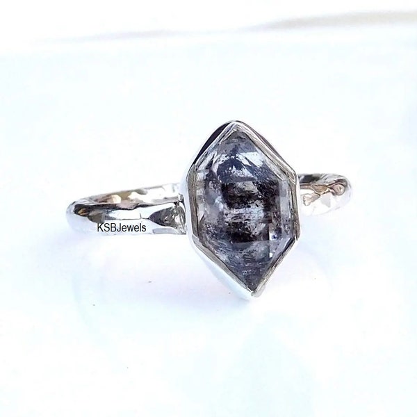 Raw Herkimer Diamond Quartz, 925 Sterling Silver Ring, High Energy Vibration Ring, Third Eye Chakras, Meditation ring, Independence Day
