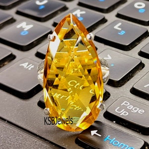 Pear Cut Citrine Topaz Ring: Bohemian 925 Sterling Silver