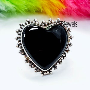 Natural Heart Black Onyx Ring, Handmade Ring, 925 Sterling Silver Ring, Bohemian Ring, Dainty Ring, Black Gemstone, Etsy Best Sellers
