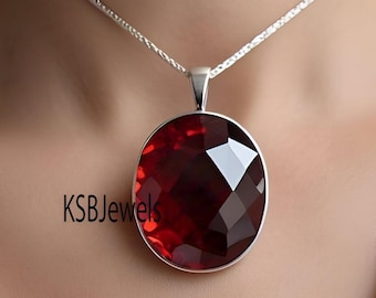 Red Garnet Pendant: 925 Sterling Silver Necklace, Handmade Jewelry