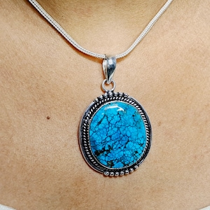 Natural Blue Copper Turquoise, 925 Sterling Silver Pendant, Boho Women Pendant, Handmade Jewelry, Blue Gemstone, Best Selling Jewelry